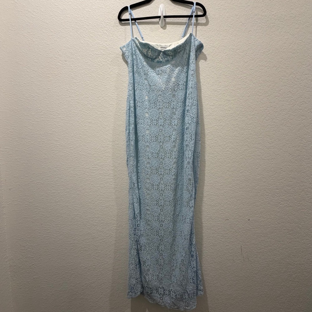 Peppermayo Baby Blue Floral Lace Maxi Dress Cowl Neck Adjustable Straps Size 12